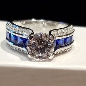925 Blue and White CZ Stone Bridal Wedding Ring